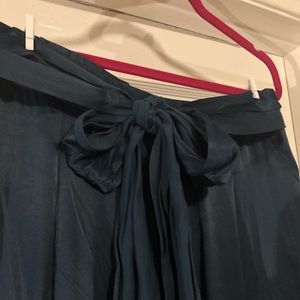 Anthropologie teal satin paper bag pants